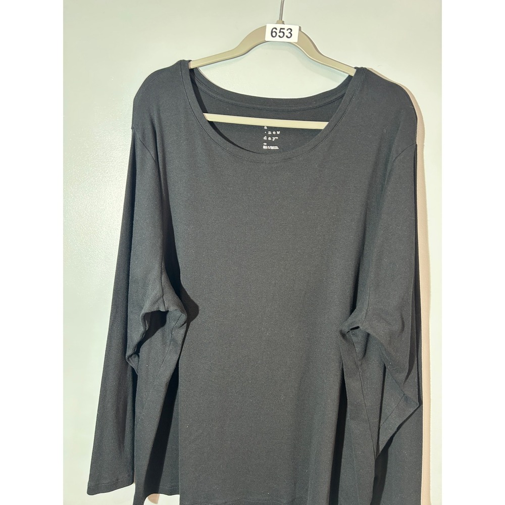 A‎ New Day Womens Long Sleeve Scoop Neck T-Shirt Black Plus Size 4X